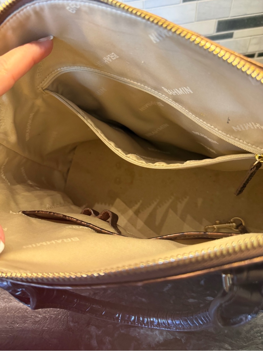 Brahmin Dark Brown Croc-Embossed Leather Satchel - Picture 8 of 8